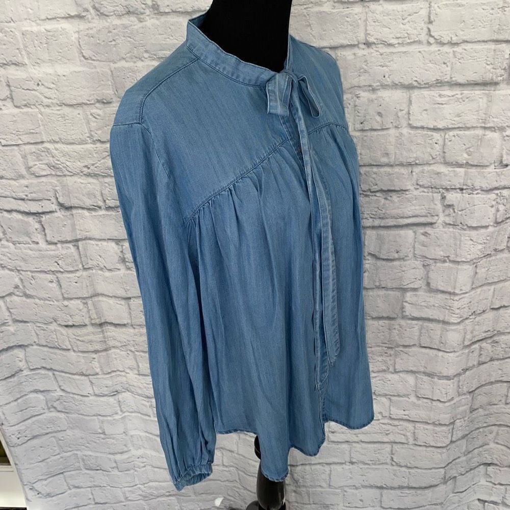 Terra & Sky new w/tags 14 women denim blue button down blouse w/front tie - Picture 5 of 12